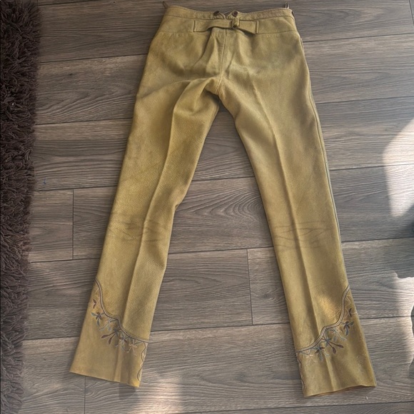 RARE Ralph Lauren blue label calf-suede tan leather embroidered western pants 6 - Picture 3 of 17
